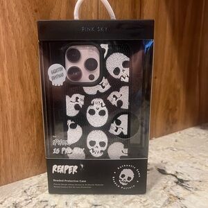 Pink Sky Reaper Skull Case for iPhone 15 Pro Max - Black and White